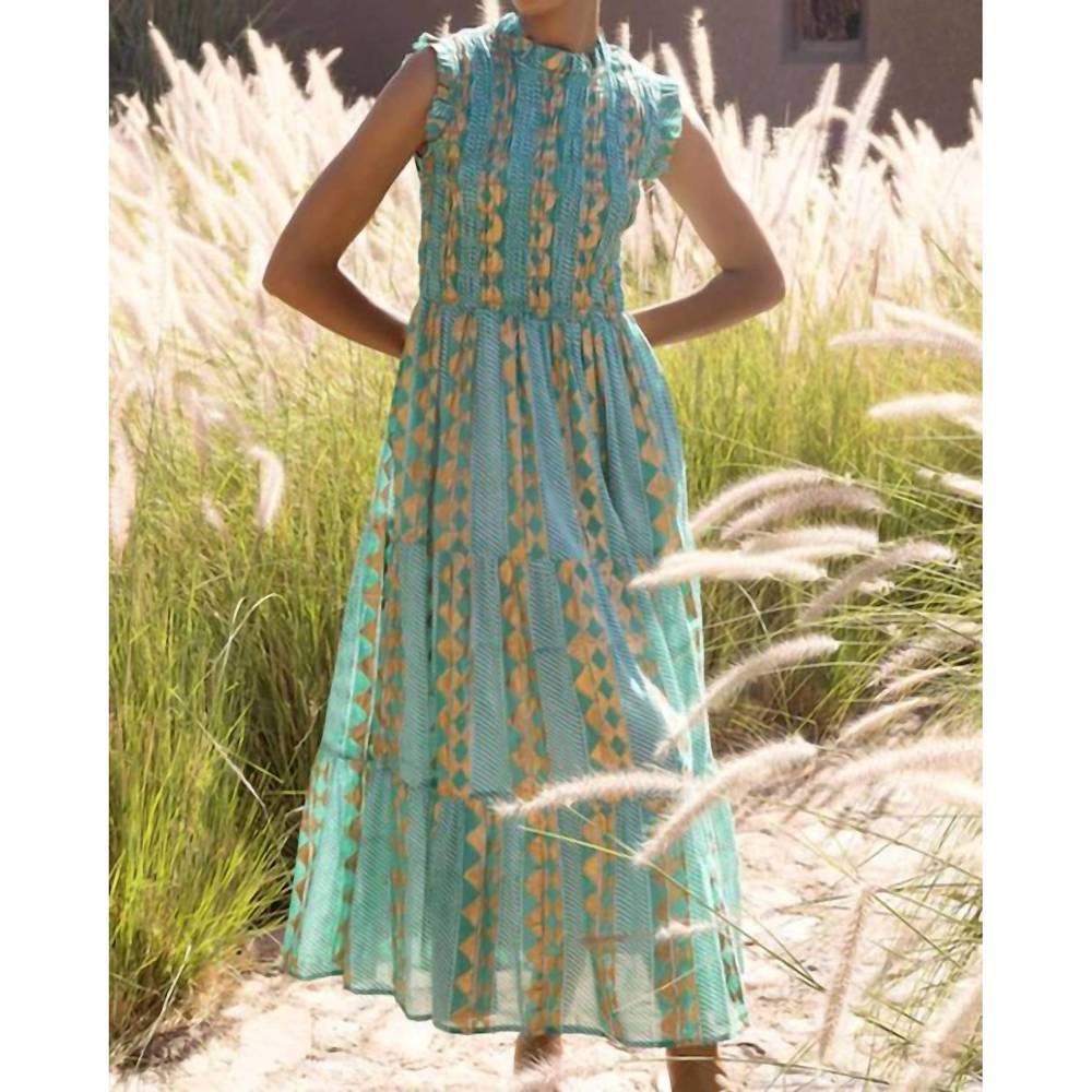 NEW OLIPHANT sleeveless smocked maxi dress in ascot teal